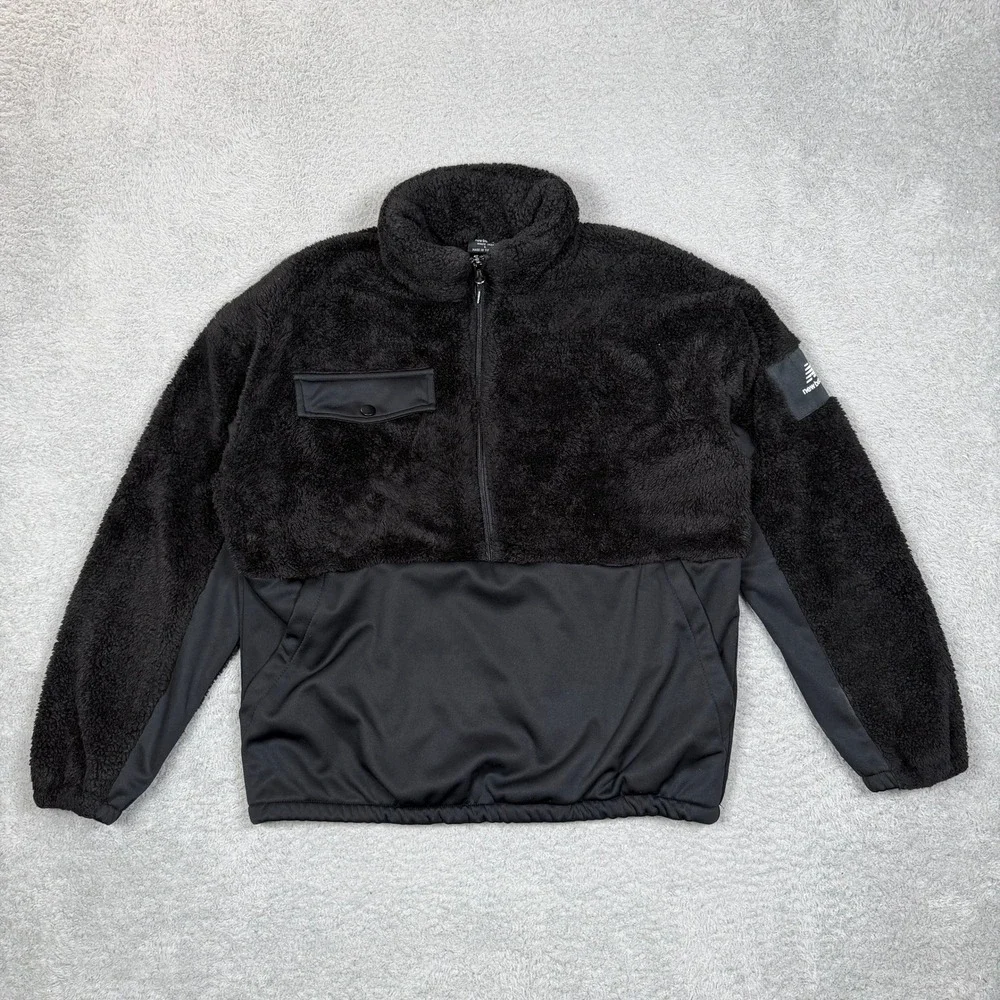 New Balance Mens Black Sherpa Fleece Half Zip Pullover‎ Hybrid Jacket Large